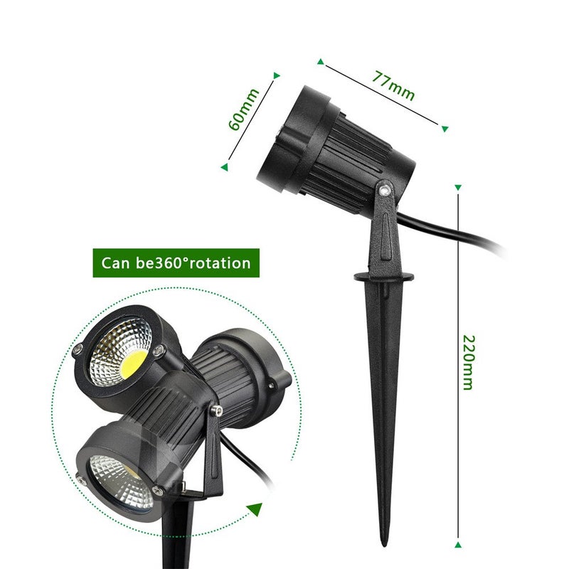 Z_جوده وثقه Z Outdoor Landscape LED Lighting 5W Waterproof Graden Lights COB Led Spotlights with Spiked Stand for Lawn Decorative Lamp US 3- Plug 6500K Daylight White Lights (2 Packs) - Image 2